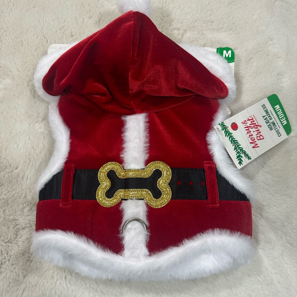 Holiday Red Dog Harness with Gold Bone Detail